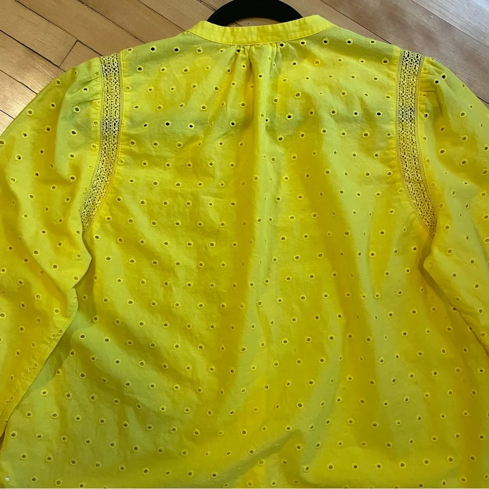 J. CREW Eyelet Lace Button Front Top Shirt Blouse Puff Sleeve Coquette Preppy